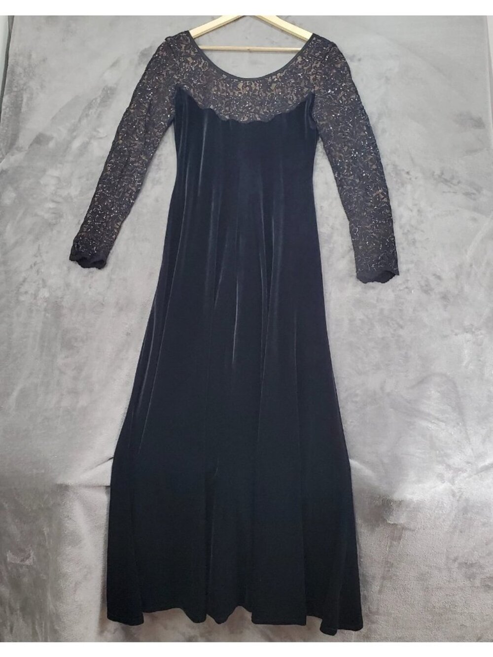 Vintage Black Velvet Formal Dress Gown Size 8 Maxi Floor Length Blushe Spiegel